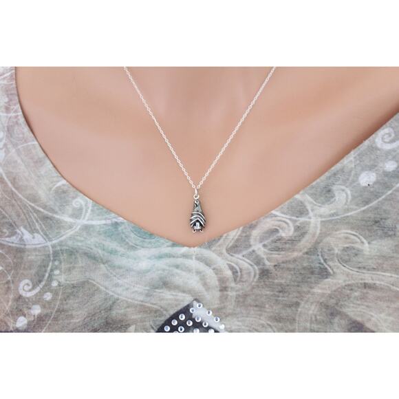 Sterling Silver Hanging Bat Pendant Necklace - Picture 3 of 4